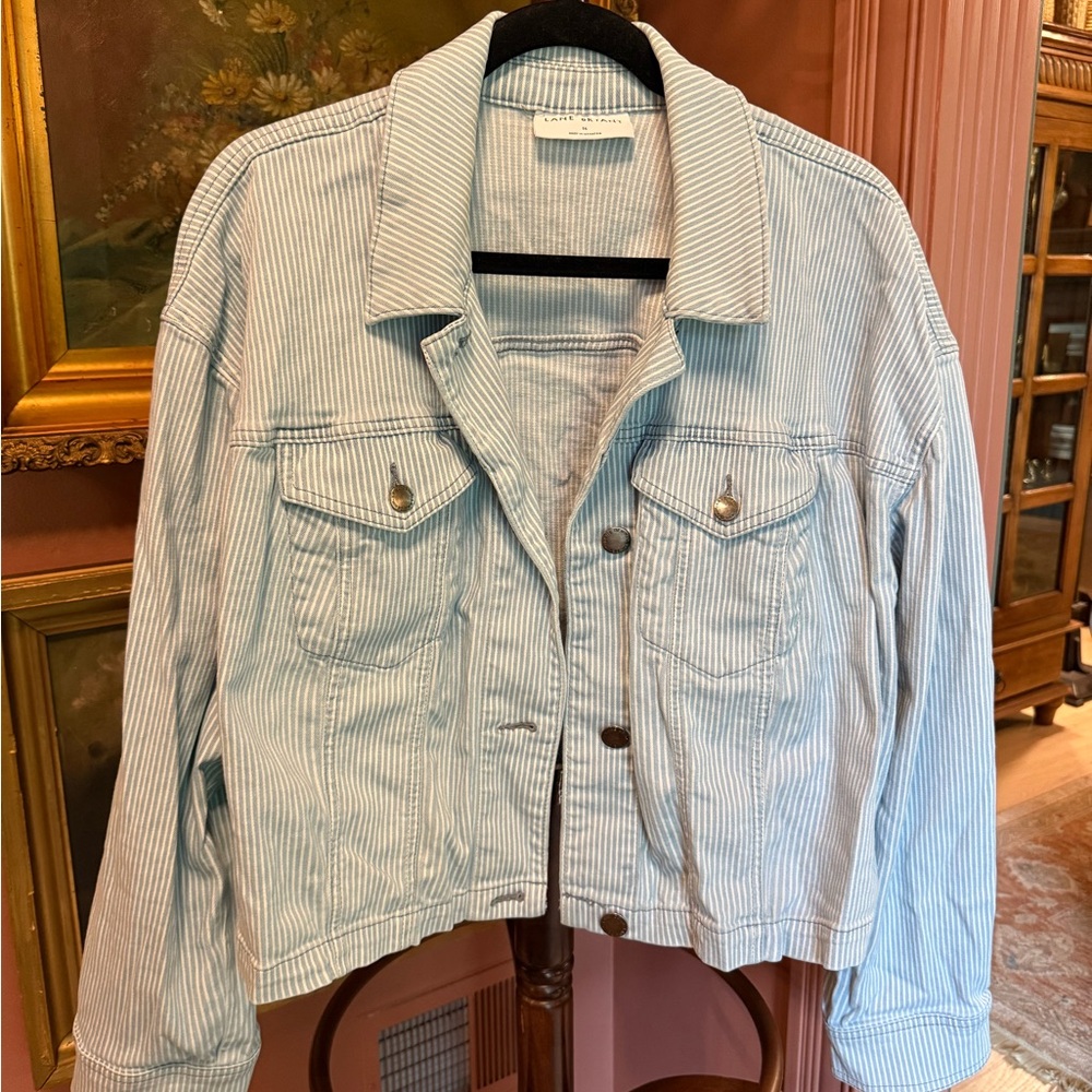 Lane Bryant Light Blue Striped Jean Jacket